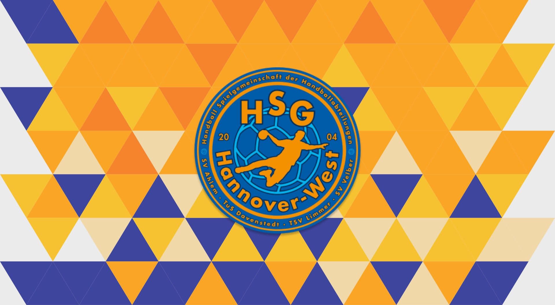 HSG Logo auf dreieckig gemustertem Hintergrund in HSG Farben